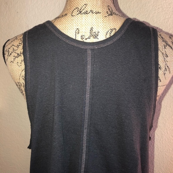 Free People We the Free Distressed Navy Tank Top with Stars & Raw Edge Sz Large - Picture 7 of 8